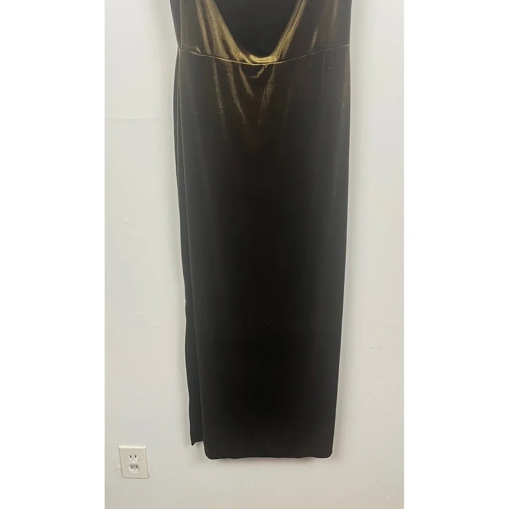 Just Taylor Olive Green Velvet Cowl Neck Maxi Dress Spaghetti Strap Size 2